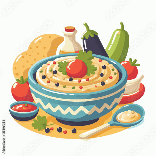 food, eggplant, cuisine, arabic, traditional, appetizer, vegetarian, dip, hummus, babaganoush, turkish, lebanese, vegetable, mediterranean, ganoush, parsley, healthy, snack, arabian, greek, baba, back