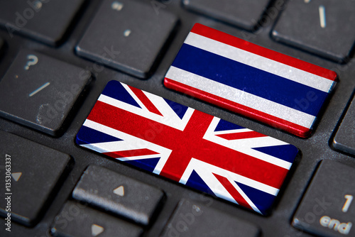 Obraz na płótnie UK and Thailand flags on computer keyboard w salonie
