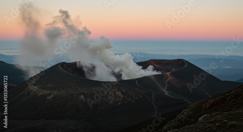 Volcanic Eruption in the Crimean Mountains: Captivating Landscape and Geothermal Wonders at Sunset