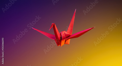 Vibrant Red Origami Crane: Traditional Japanese Art Symbolizing Peace and Elegance