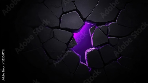 Dark cracked wall with glowing purple hole