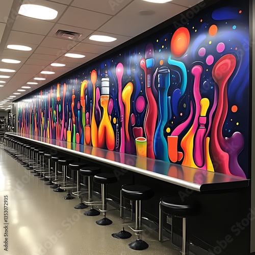 Colorful mural cafeteria vibrant wall art modern office