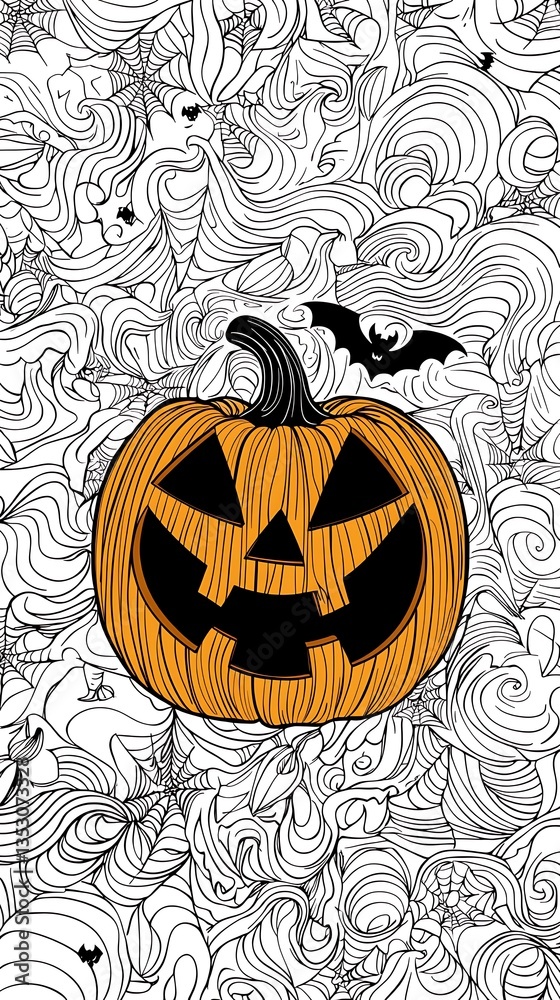 Fototapeta premium Halloween Pumpkin with Swirl Background.