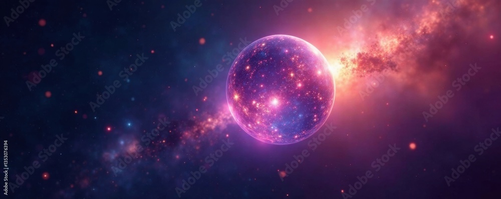 Ethereal orb suspended in dark cosmic expanse, galaxy, planetary atmosphere Ethereal orb suspended in dark cosmic expanse, galaxy, planetary atmosphere
