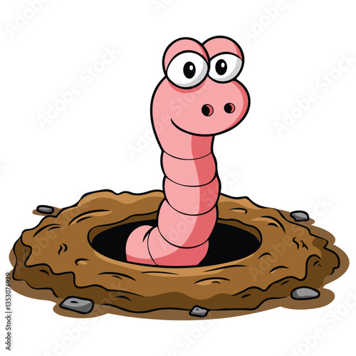 Cute worm peeking out of a hole��