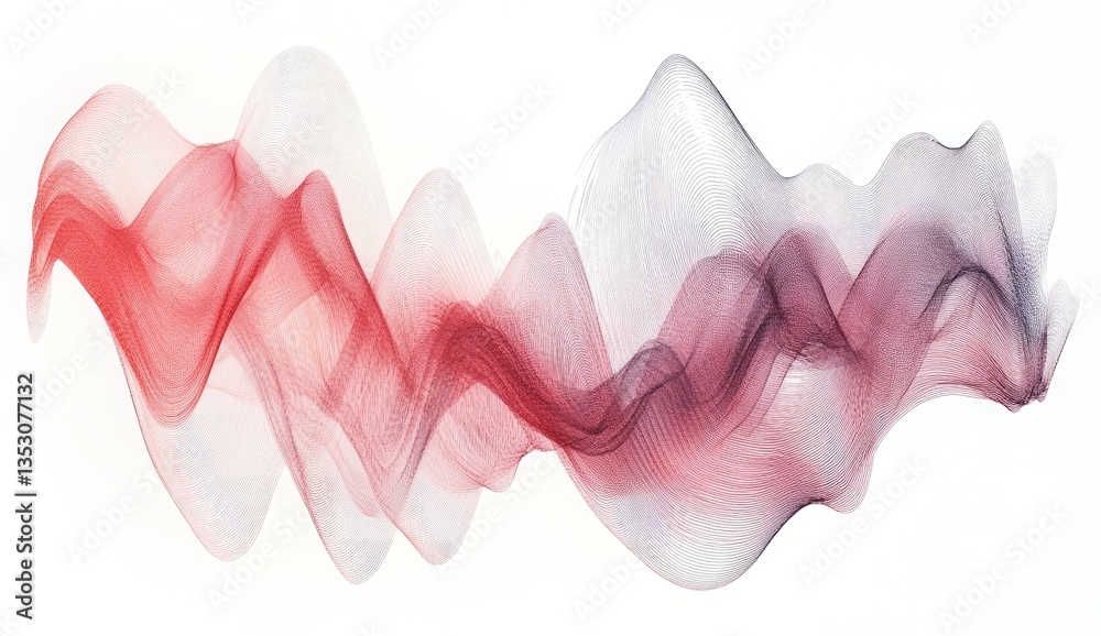 Obraz premium Abstract flowing wave design in red and grey tones. Soft, translucent wavy lines create a dynamic visual effect