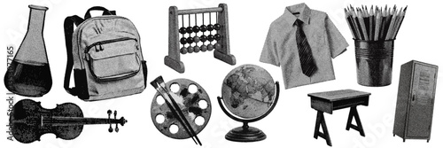 Set of school education halftone grunge vector design elements
