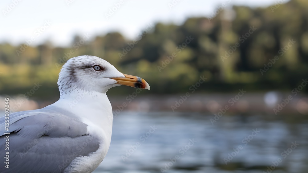 Close-Up of a Seagull with Focused Detailing and a Blurred Natural Background