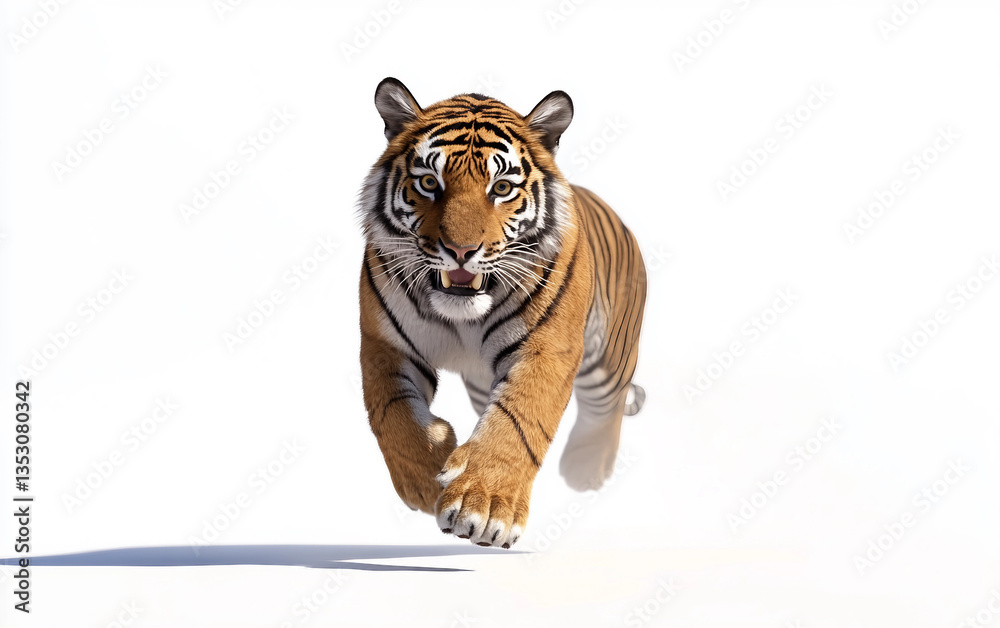 Obraz premium Grace and Strength A Tiger on the Move Isolated On White Background.