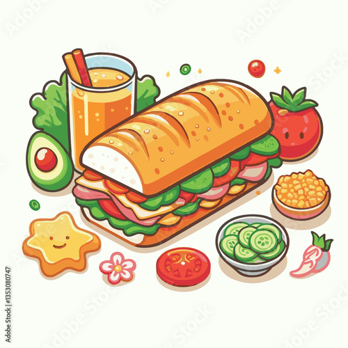 bread, baguette, meal, meat, fresh, food, background, cucumber, carrot, lunch, cuisine, coriander, sandwich, asian, traditional, vietnamese, pork, vietnam, sliced, closeup, cilantro, vegetable, street