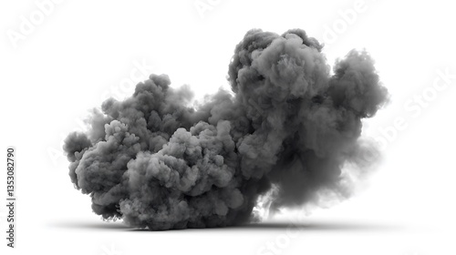 흰색 배경 위에 피어오르는 짙은 검은 연기, AI 생성