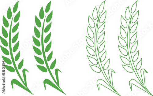 Wheats ears icon set and wheat design elements flat line vector collection isolated on transparent background. Harvest wheat grain, growth rice stalk and whole bread grains or field cereal nutritious.