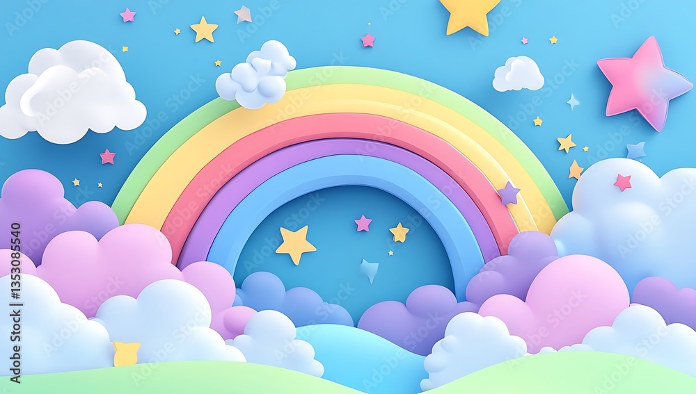 Holographic fantasy rainbow background with clouds and stars. Pastel color sky. Magical landscape, abstract fabulous pattern. Cute candy wallpaper Holographic fantasy rainbow background with clouds and stars. Pastel color sky. Magical landscape, abstract fabulous pattern. Cute candy wallpaper