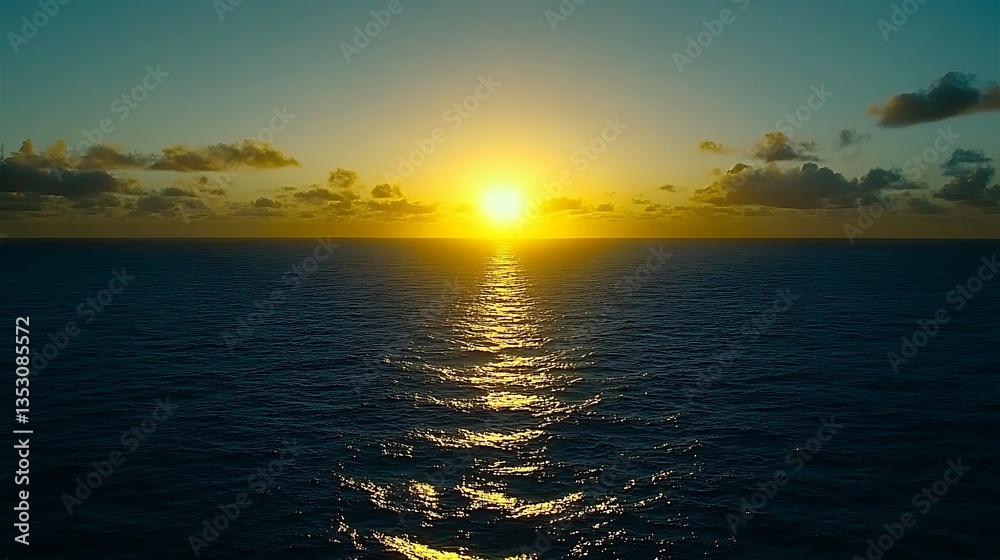 Obraz premium A beautiful sunset over the vast and calm ocean waters