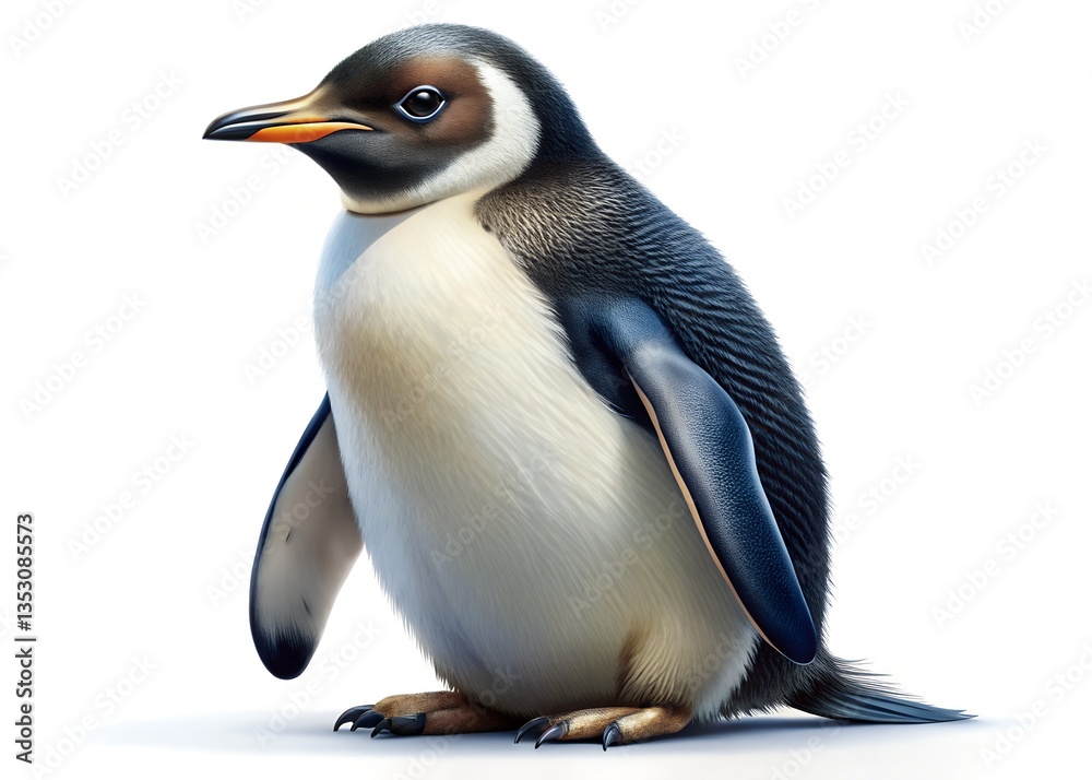 Naklejka premium Arctic Majesty: An adorable penguin stands proudly, showcasing its distinct black and white plumage, inviting a sense of curiosity and admiration.