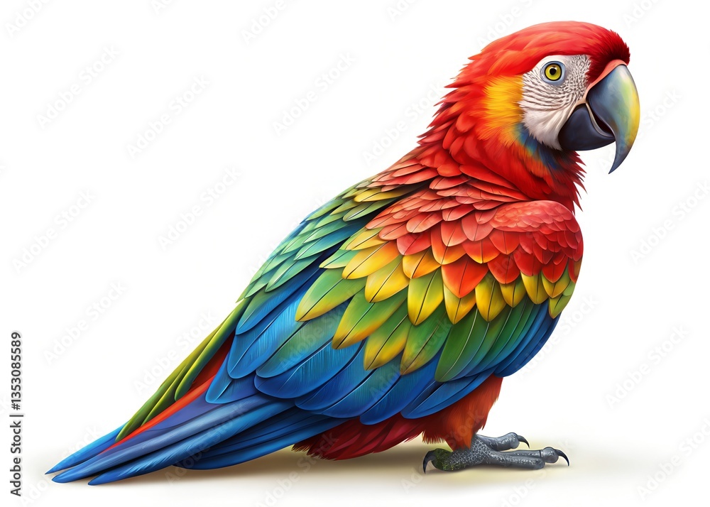 Vibrant Macaw: A strikingly colorful macaw perches elegantly, its feathers displaying a brilliant spectrum of red, yellow, blue, and green, with a gentle, natural grace. Vibrant Macaw: A strikingly colorful macaw perches elegantly, its feathers displaying a brilliant spectrum of red, yellow, blue, and green, with a gentle, natural grace.