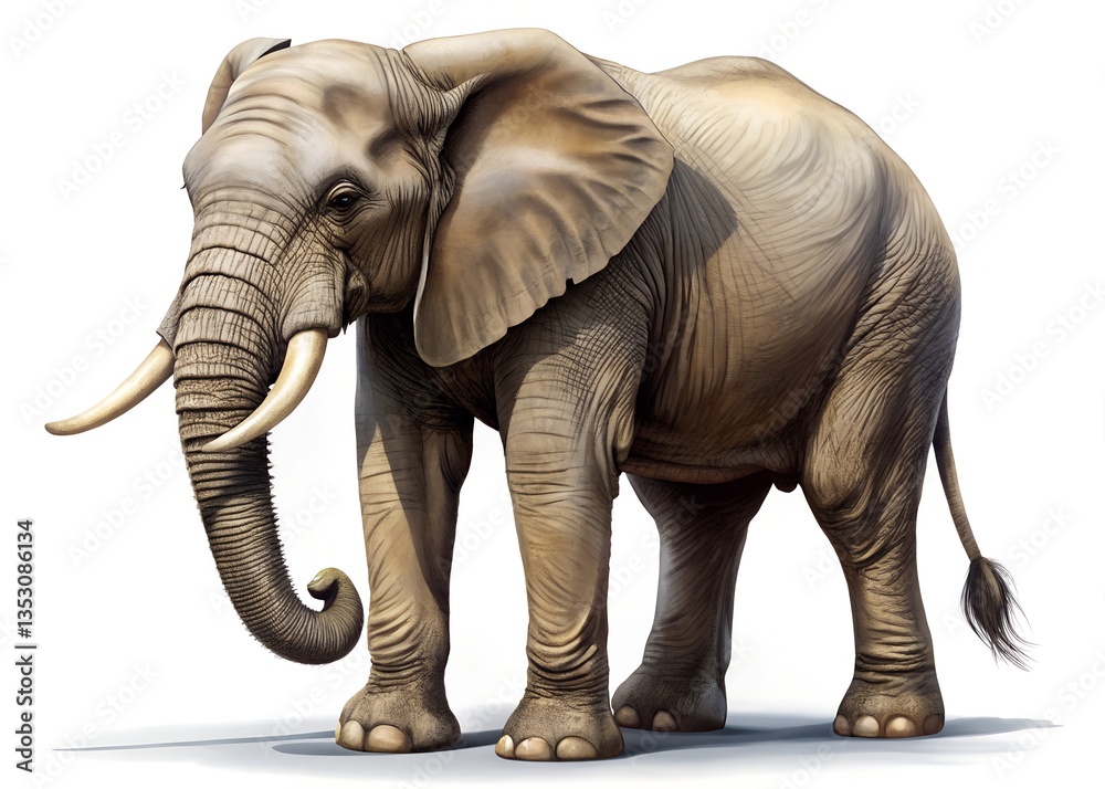 Fototapeta premium Majestic Elephant Portrait: Witness the grandeur of a single, imposing elephant standing tall, its weathered hide and formidable tusks telling tales of the African savannah.