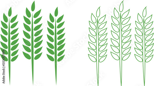 Wheats ears icon set and wheat design elements flat line vector collection isolated on transparent background. Harvest wheat grain, growth rice stalk and whole bread grains or field cereal nutritious.