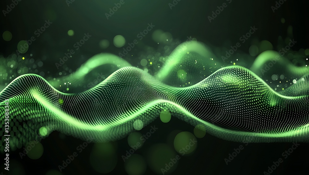 Rendering 3d wave dynamic background dots green futuristic flow technology abstract datum innovation sound illustration business digital music dot texture. Rendering 3d wave dynamic background dots green futuristic flow technology abstract datum innovation sound illustration business digital music dot texture.