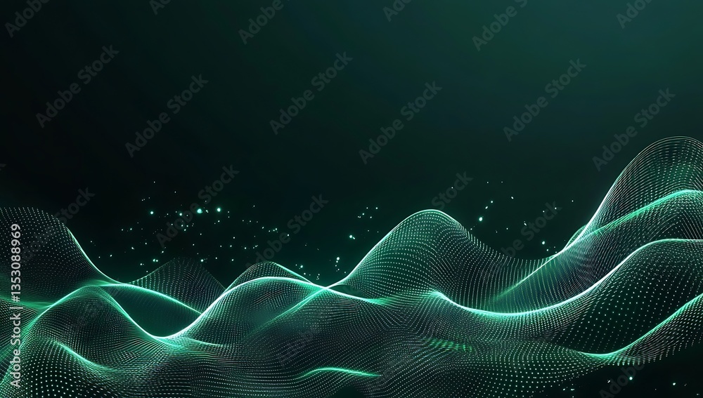 Rendering 3d wave dynamic background dots green futuristic flow technology abstract datum innovation sound illustration business digital music dot texture. Rendering 3d wave dynamic background dots green futuristic flow technology abstract datum innovation sound illustration business digital music dot texture.