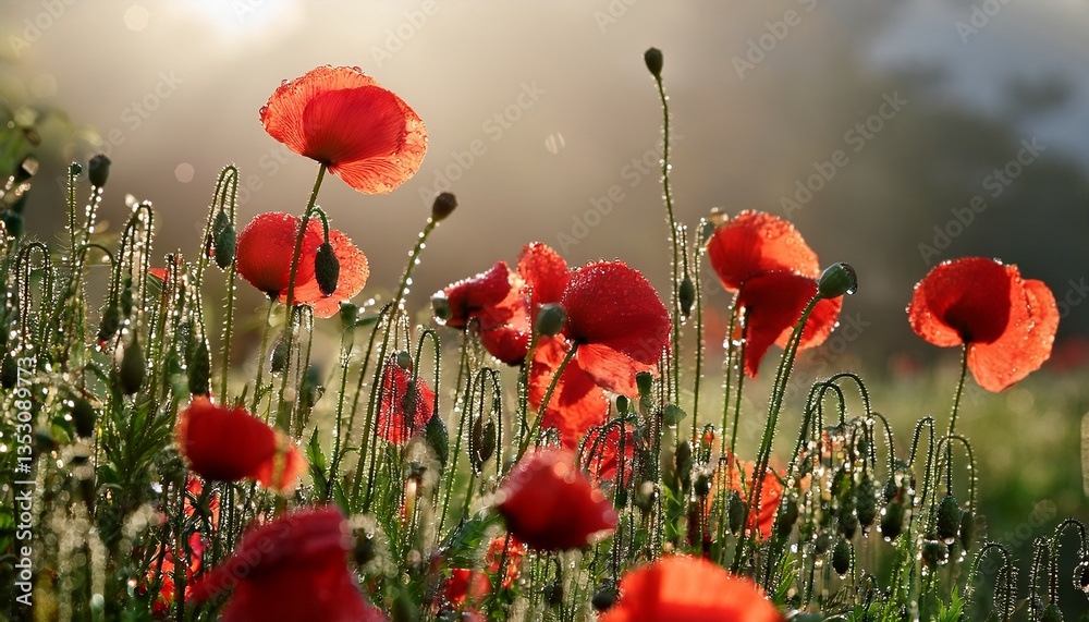 Obraz premium poppy flower in the garden in the raining day