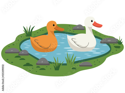 Ducks swimming in a peaceful pond��