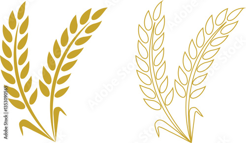 Wheats ears icon set and wheat design elements flat line vector collection isolated on transparent background. Harvest wheat grain, growth rice stalk and whole bread grains or field cereal nutritious.