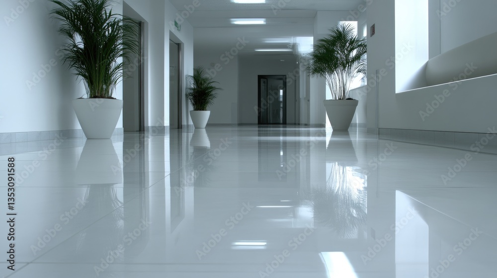 Clean, modern hallway with polished floors