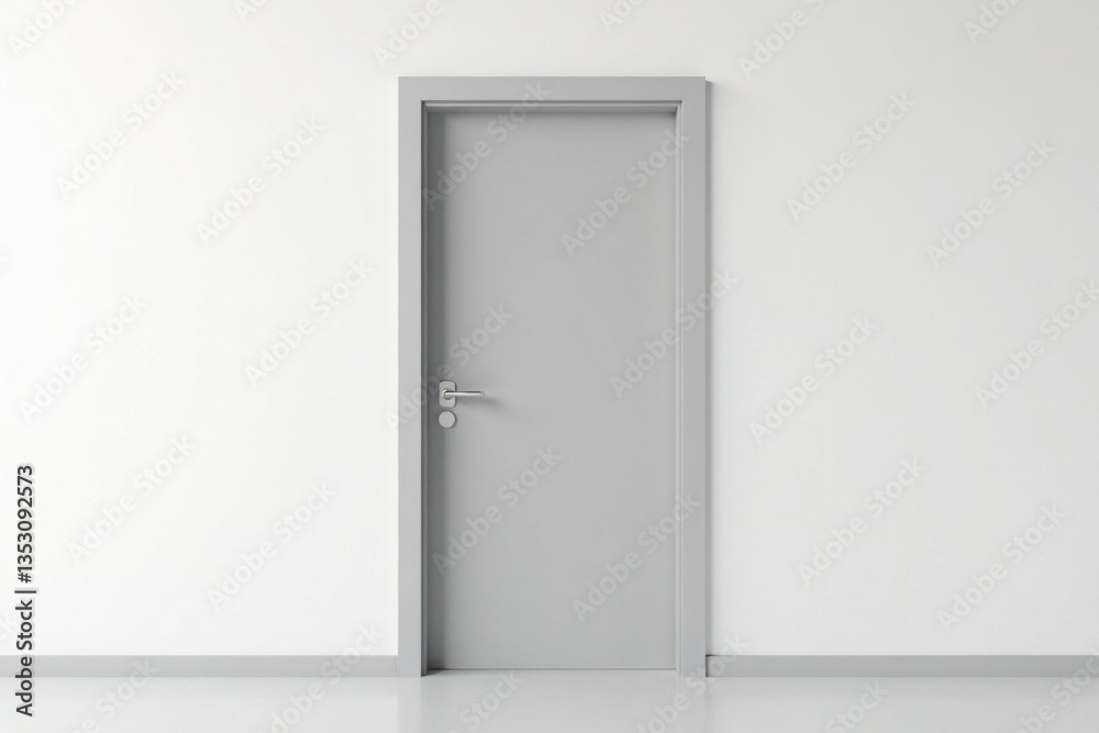 Modern door with sleek handle in closed position against a clean white background, minimalist decor, white background Modern door with sleek handle in closed position against a clean white background, minimalist decor, white background