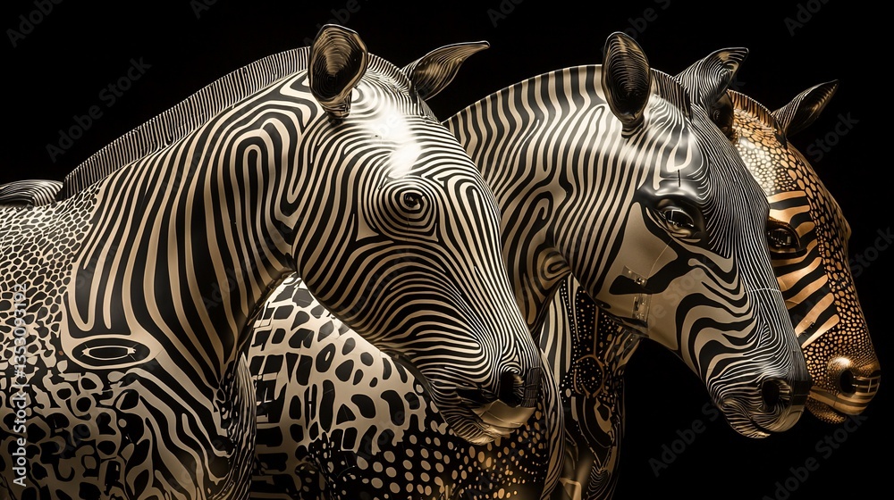 Naklejka premium Zebra sculptures, close-up, black background