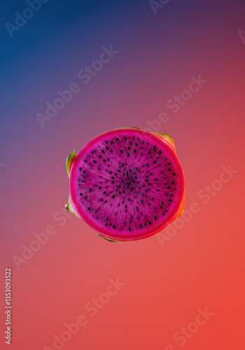 Vibrant Dragon Fruit Slice: Exotic Tropical Superfood with High Vitamin C for Healthy Eating and Vegan Diet