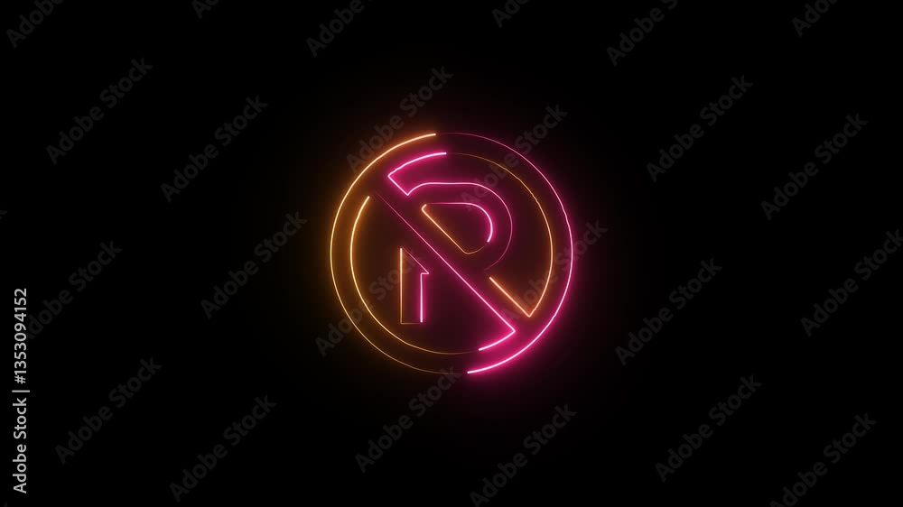 neon no parking icon animation on black background, neon parking circle slash icon neon no parking icon animation on black background, neon parking circle slash icon