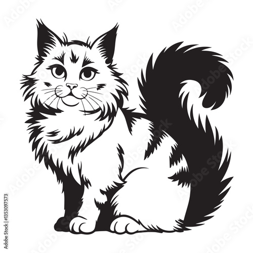Cute Long-haired Cat Cartoon Illustration