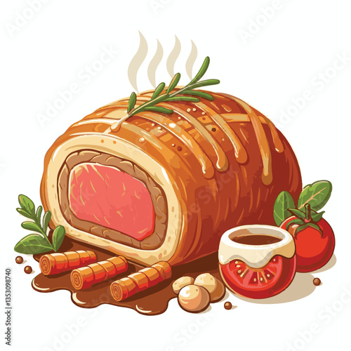 meat, food, traditional, slice, dinner, pastry, meal, beef, cooking, red, lunch, holiday, wellington, sauce, roasted, recipe, puff, cut, fillet, stuffed, steak, pie, christmas, tradition, ingredient, 