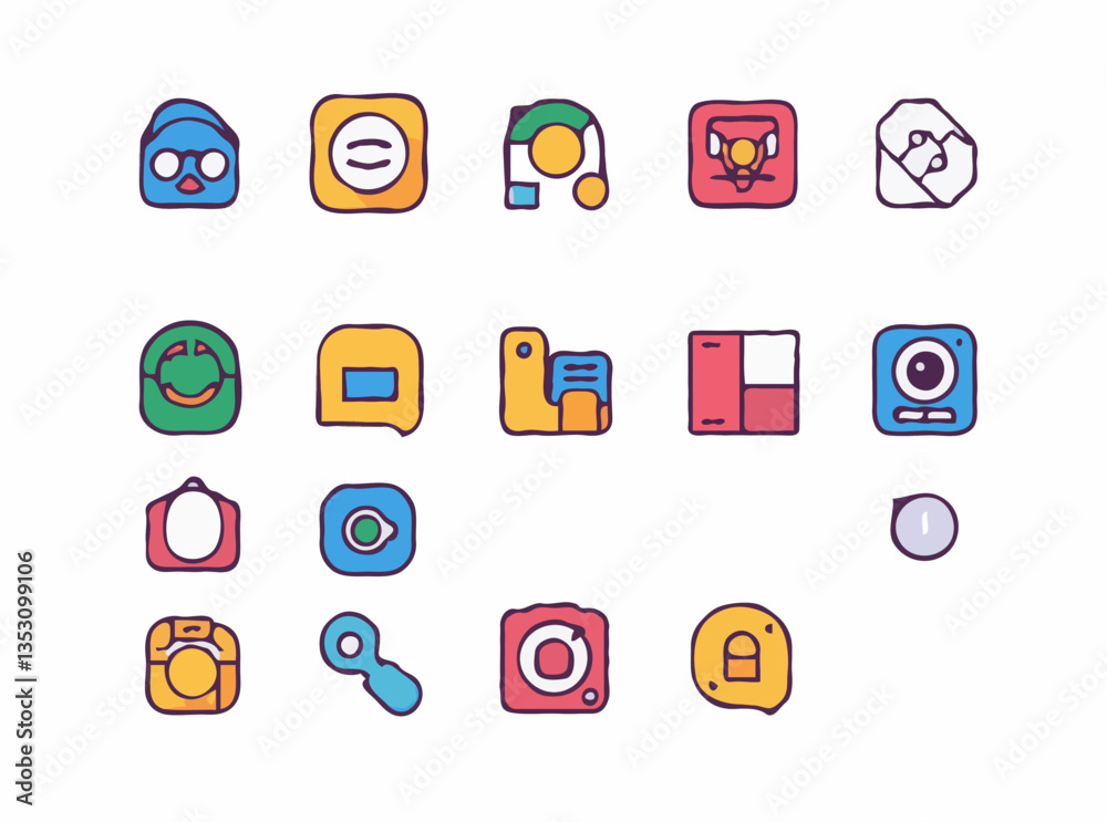 Essential App Interface Icons in Flat Style Essential App Interface Icons in Flat Style