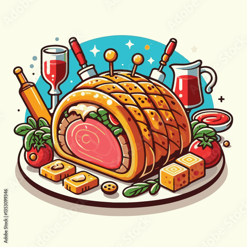 meat, food, traditional, slice, dinner, pastry, meal, beef, cooking, red, lunch, holiday, wellington, sauce, roasted, recipe, puff, cut, fillet, stuffed, steak, pie, christmas, tradition, ingredient, 