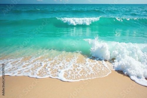 Wallpaper Mural Rolling turquoise and emerald waves on sandy coast , waves, shoreline, emerald Torontodigital.ca