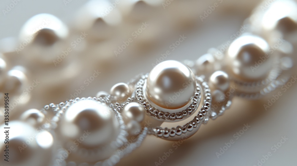 Close-up of elegant pearl necklace on white background Close-up of elegant pearl necklace on white background