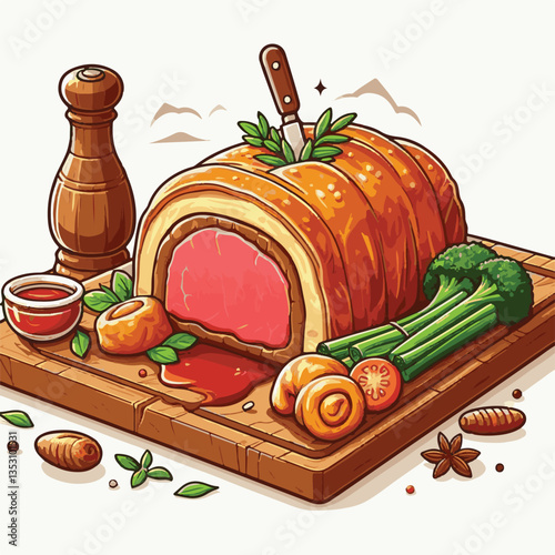 meat, food, traditional, slice, dinner, pastry, meal, beef, cooking, red, lunch, holiday, wellington, sauce, roasted, recipe, puff, cut, fillet, stuffed, steak, pie, christmas, tradition, ingredient, 