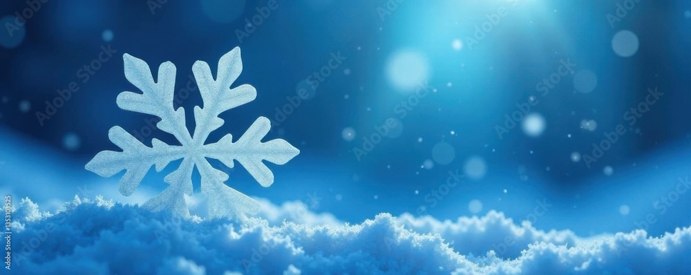 Snowflake silhouette against cold blue background,  frozen world,  icy breeze