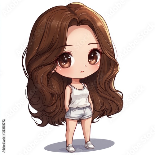 Adorable Anime Girl with Long Brown Hair