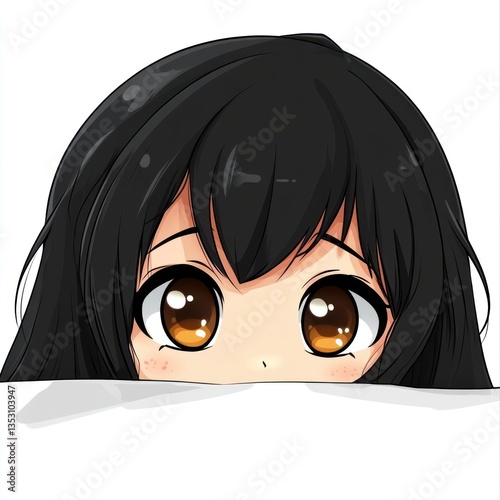 Anime Girl Peeking from Behind a White Sheet: A Cute and Playful Illustration