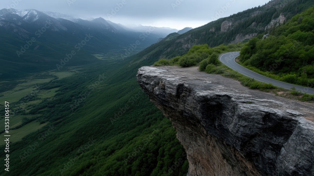 Fototapeta premium Dramatic mountain cliff overlooking a valley