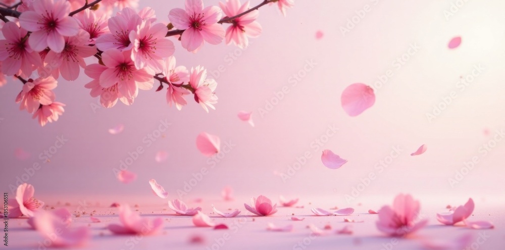 Soft pink sakura petals drifting down gently on a serene pastel landscape , soft pink, falling petals, floral motifs Soft pink sakura petals drifting down gently on a serene pastel landscape , soft pink, falling petals, floral motifs