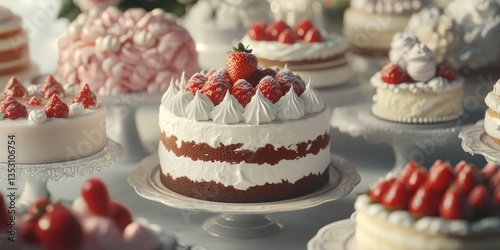 Wallpaper Mural Elegant Strawberry Cakes Displayed on Decorative Stands Torontodigital.ca
