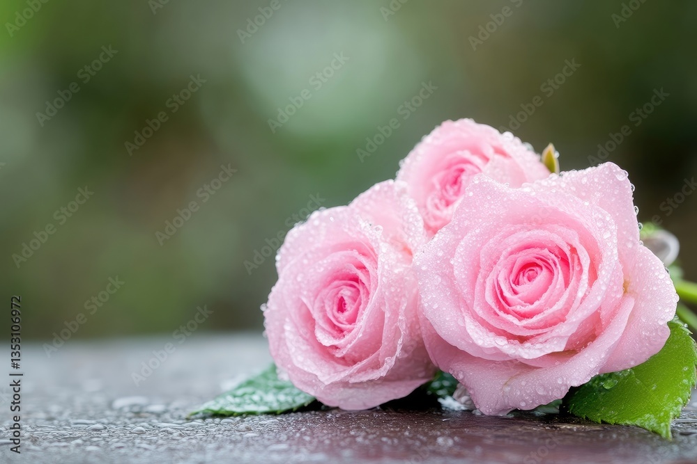 Obraz premium Delicate pink roses with water droplets (1)