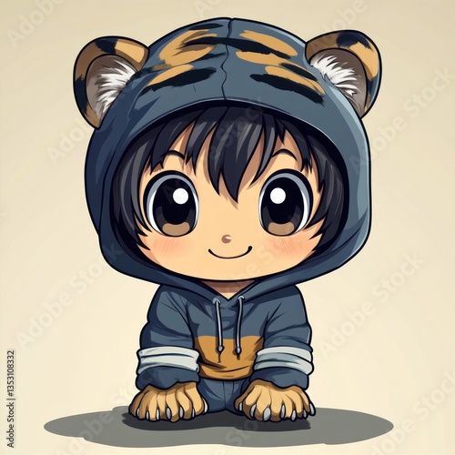 Adorable Tiger Hoodie Child Illustration