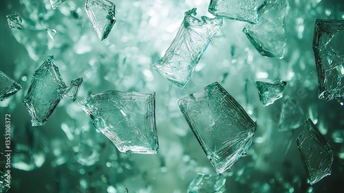 Obraz na płótnie Teal shattered glass fragments falling. w salonie