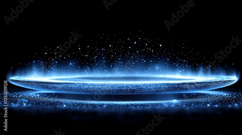 Obraz na płótnie Glowing blue platform with sparkles on black background. w salonie