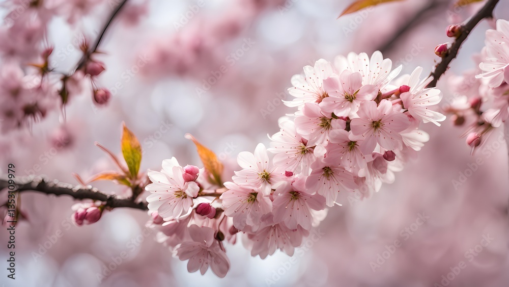 Close-up delicate pink blossoms a branch springtime. Soft focus background. Close-up delicate pink blossoms a branch springtime. Soft focus background.